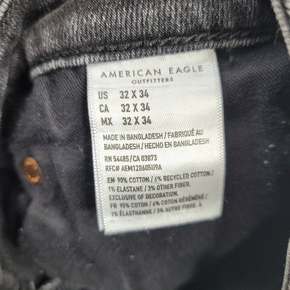 American Eagle Airflex Athletic Fit Jeans Mens 32x34 Black Faded Denim Stretch - Picture 5 of 10